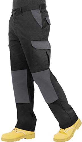 Pantalon de travail, de combat Endurance type Cargo avec poches rembourrées aux genoux et coutures renforcées, pour homme, disponible en noir, bleu marine, gris/noir et noir/gris - 42 - noir/gris