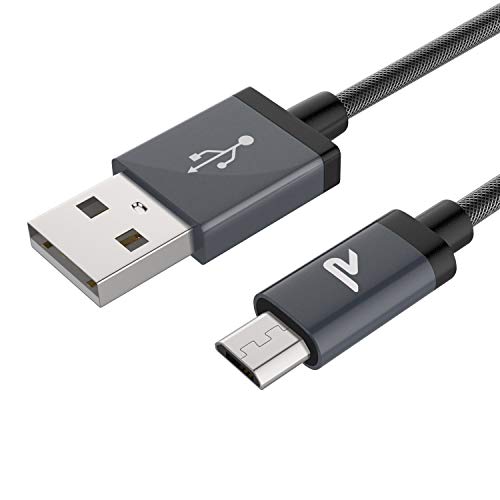 Rampow Câble Micro USB 2m en Nylon Tressé 2.4A - Garantie à Vie - Câble Chargeur Samsung S7/S7 Edge/S6/J3 J5 J6 J7 2016, Huawei, Honor, Téléphone Android, Manette PS4 - Gris Sidéral