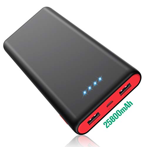 HETP [Noire et Rouge HX-Y8] Batterie Externe 25800mah Power Bank Chargeur Portable avec 2 USB Ports Sortie Chargement Simultané Batterie de Secours pour Tous Smartphones Tablettes