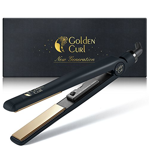 Golden Curl Lisseur Fer a lisser Tourmaline GL829 Professionnelle, 2en1 ultra coiffante, Lissante, Ionic Curly Hair Waves Garantie 5ans (Gold)